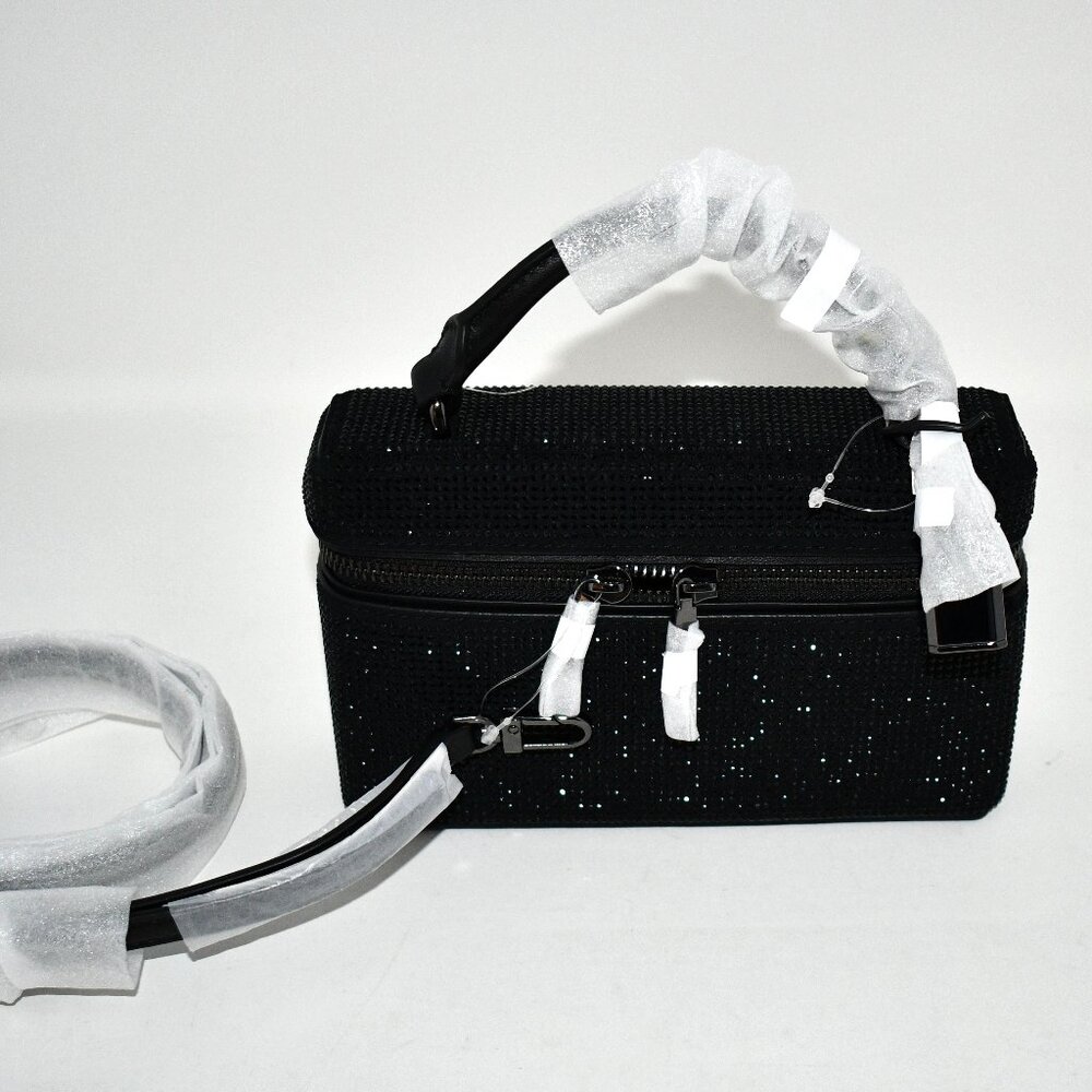Michael Kors Jana XS Suede Rhinestone Top Handle Train Case Bag in Black #32F5UQ